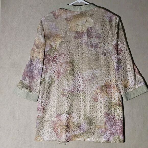 R&M Richards Karen Kwong Pink Pastel Floral Jacket Women's Size 10P Petites VTG - Picture 2 of 12